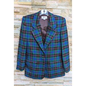 Talbots Blazer 90s Vintage Wool Black Watch Tartan Plaid Tailored 6P